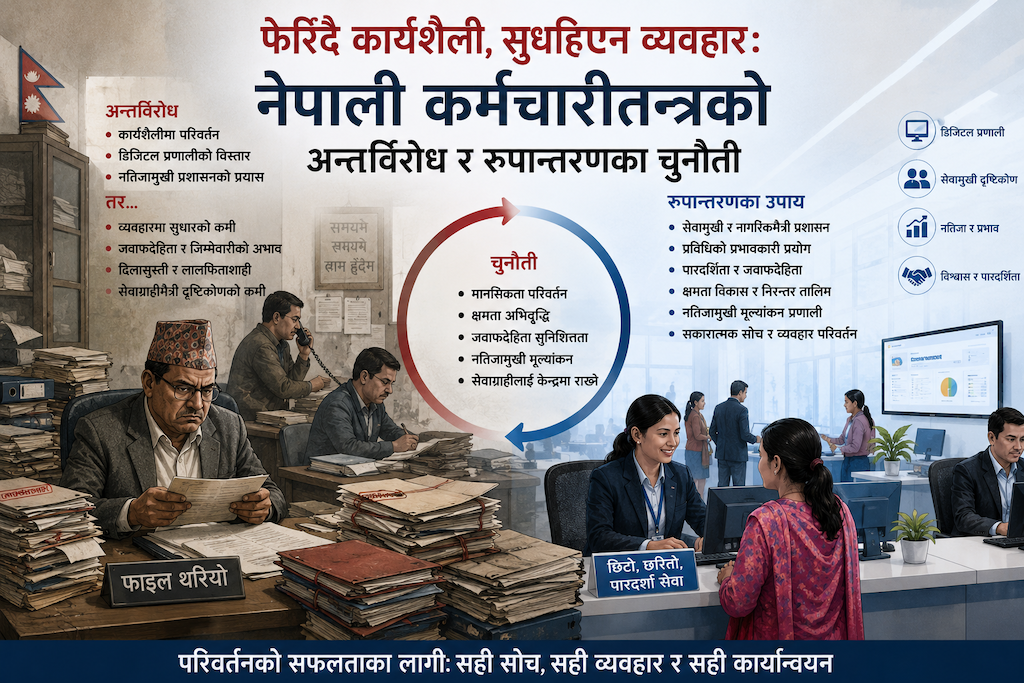 फेरिँदै कार्यशैली, सुध्रिएन व्यवहार: नेपाली कर्मचारीतन्त्रको अन्तर्विरोध र रूपान्तरणका चुनौती